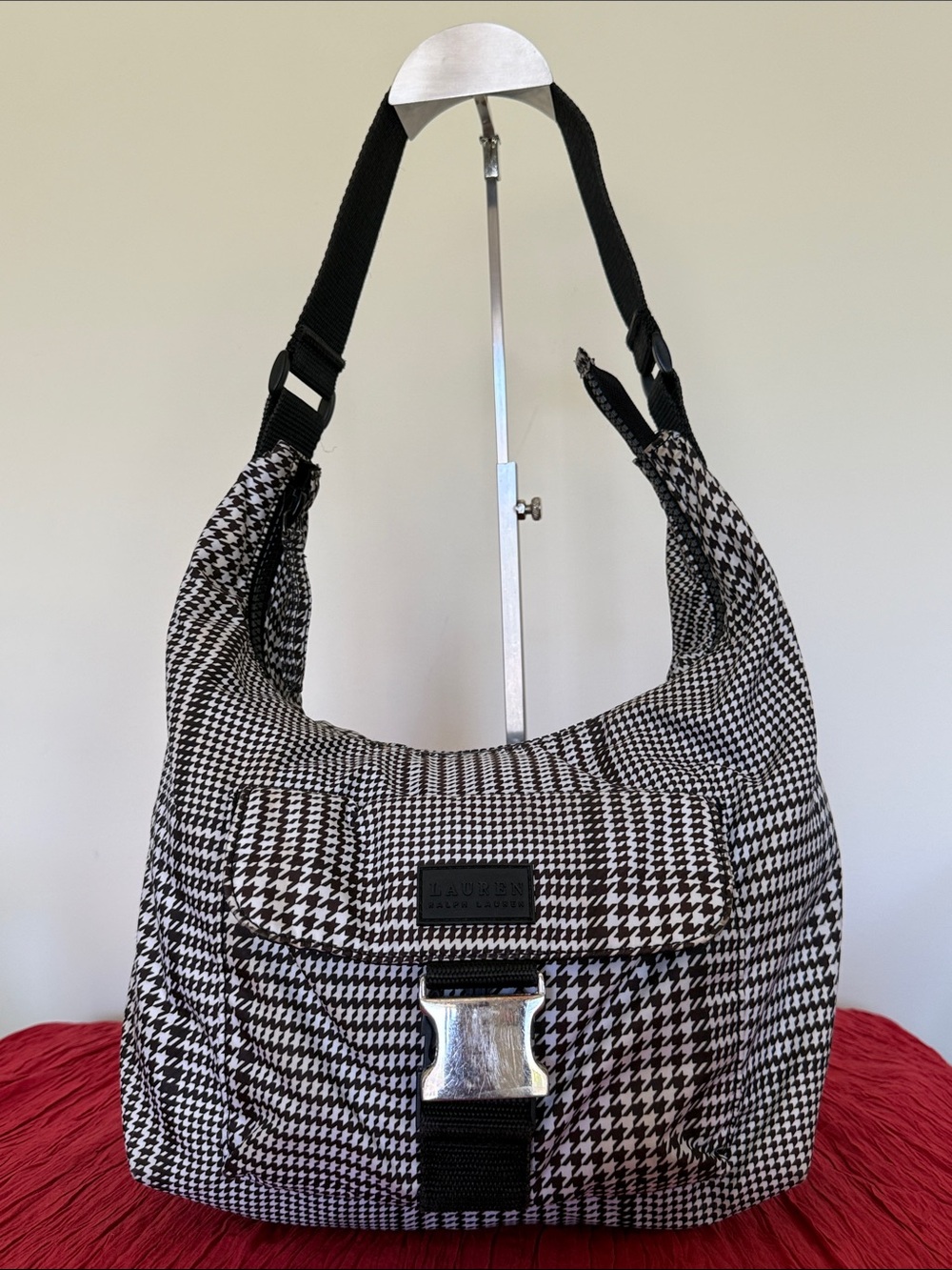 Lauren Ralph Lauren Black and White Houndstooth Hobo Bag